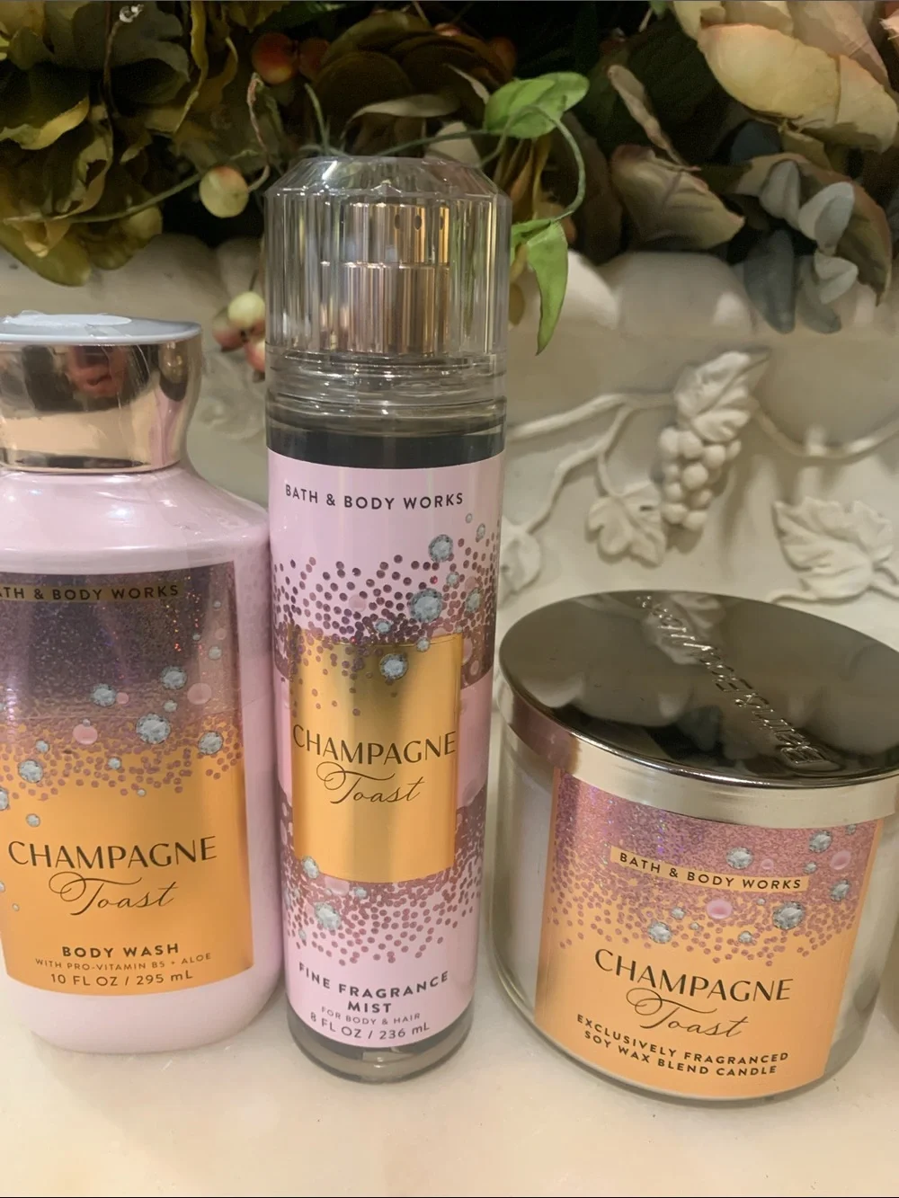Bath & Body Works CHAMPAGNE Fragrance Mist,Body wash,Body Lotion& 14.5 Oz Candle